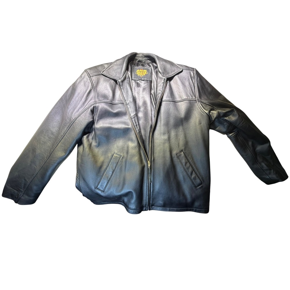 Hold'em Poker Mens Black Genuine Leather Full‎ Zip Jacket The Lotery Lining L